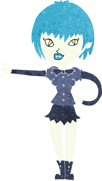 Bir insan tarafından çizilmiş işaret veren vampir kız.
