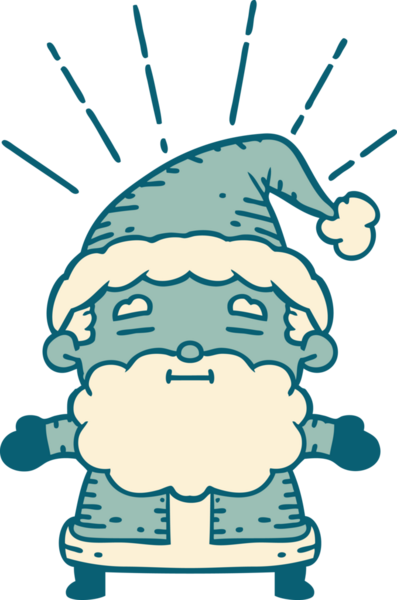 Geleneksel dövme stili Noel Baba karakterinin bir insan tarafından çizilmiş resmi.