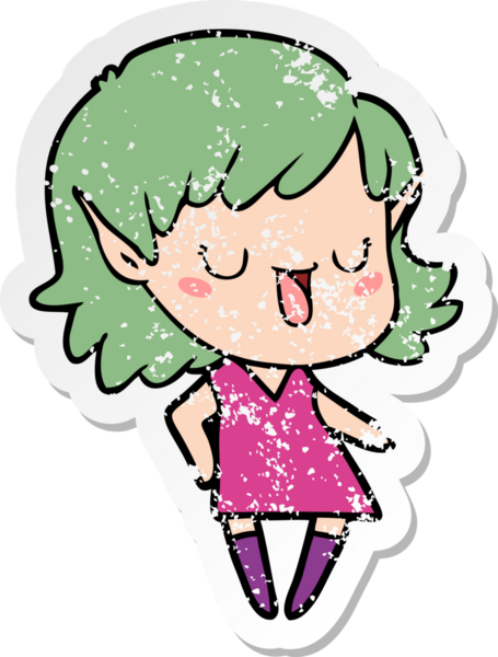 Bir insan tarafından çizilmiş karikatür elf kızının sıkıntılı çıkartması.