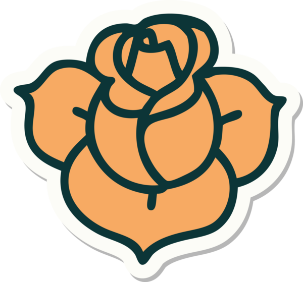 Bir insan tarafından çizilmiş geleneksel bir çiçek stiliyle dövme çıkartması.