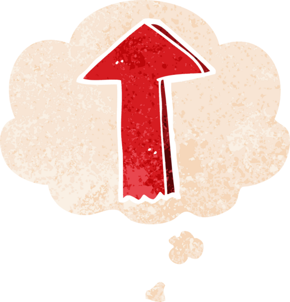 grunge 'da düşünce baloncuğu olan çizgi film oku bir insan tarafından çizilmiş gerilimli retro desen tarzı