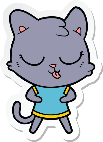 Bir insan tarafından çizilmiş çizgi film kedisinin çıkartması.