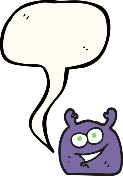 Bir insan tarafından çizilmiş serbest konuşma balonu karikatürü küçük uzaylı