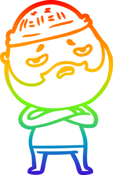 Bir insan tarafından çizilmiş sakallı, endişeli bir çizgi film çizimi.