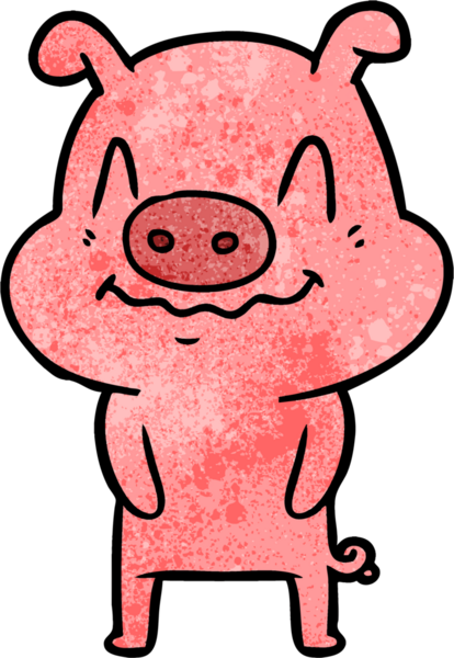 Bir insan tarafından çizilmiş sinirli çizgi film domuzu.