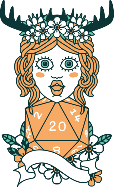 Retro Dövme Tarzı İnsan Druid Bir insan tarafından çizilmiş doğal yirmi zar ile