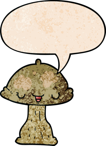 bir insan tarafından çizilmiş eski dokuda konuşma kabarcığı olan çizgi film mantarı