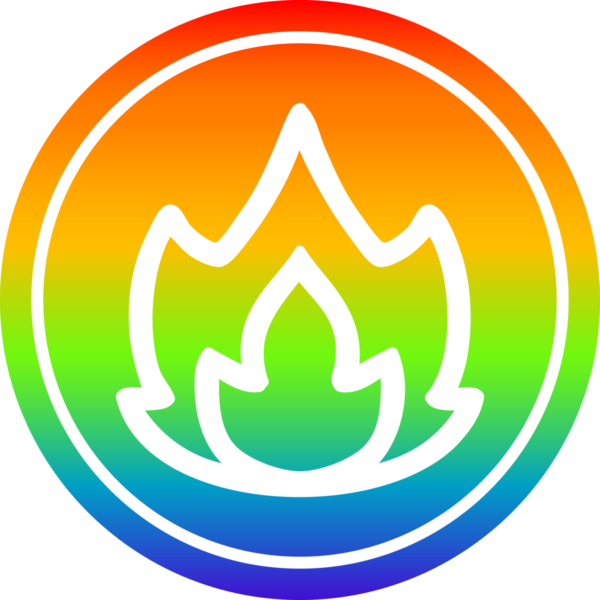 Bir insan tarafından çizilmiş gökkuşağı gradyan basit alev dairesel simgesi