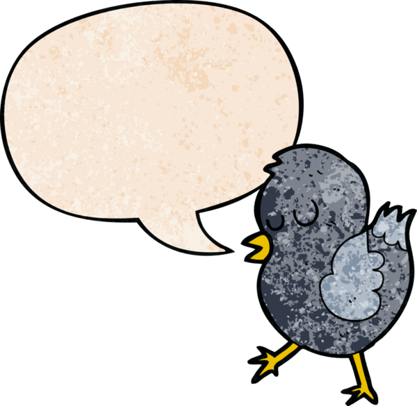 Konuşma baloncuğu olan karikatür kuşu insan tarafından çizilmiş eski doku.