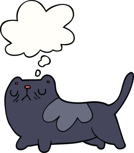 Bir insan tarafından çizilmiş düşünce kabarcığı olan çizgi film kedisi.
