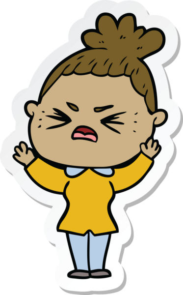 Bir insan tarafından çizilmiş kızgın bir karikatür çıkartması.