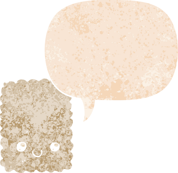 grunge içinde konuşma balonu olan karikatür bisküvisi bir insan tarafından çizilmiş sıkıntılı retro desen tarzı