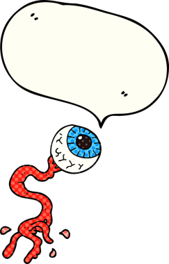 El yazısıyla çizilmiş çizgi roman konuşma balonu, bir insan tarafından çizilmiş iğrenç göz.