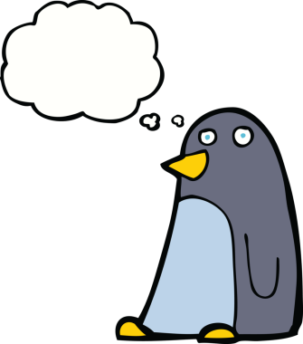 Bir insan tarafından çizilmiş düşünce baloncuklu penguen.