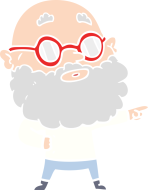 Düz renkli çizgi film meraklısı sakallı ve gözlüklü bir insan tarafından çizilmiş.