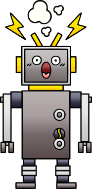 Arızalı bir robotun insan tarafından çizilmiş gölgeli karikatürü