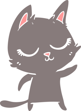 Bir insan tarafından çizilmiş düz renkli çizgi film kedisi