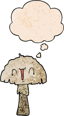 Bir insan tarafından çizilmiş grunge desenli düşünce baloncuklu mantar.