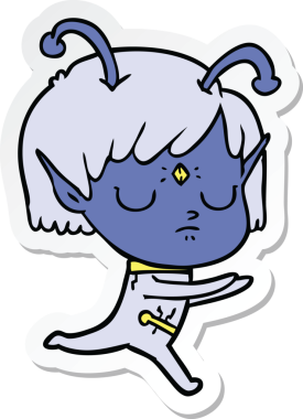 Bir insan tarafından çizilmiş uzaylı bir kızın çıkartması.