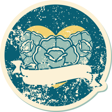 Bir insanın çizdiği çiçekli kalp ve pankartın sembolik dövmeli resmi.