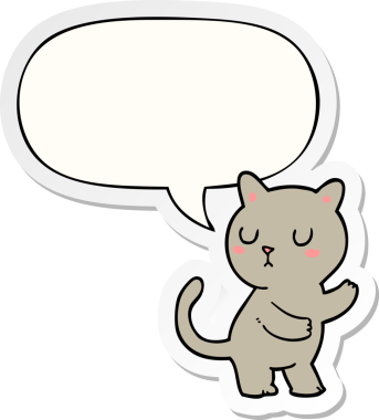 Bir insan tarafından çizilmiş baloncuk çıkartmalı çizgi film kedisi.