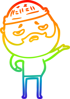 Bir insan tarafından çizilmiş sakallı, endişeli bir çizgi film çizimi.