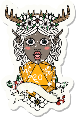 Retro Dövme Tarzı Elf Druid Bir insan tarafından çizilmiş doğal yirmi zar ile