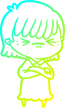 Bir insan tarafından çizilmiş, soğuk bir çizgi film kızı çizimi.