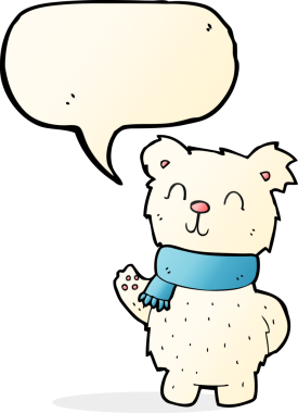 Bir insan tarafından çizilmiş konuşma baloncuğuyla kutup ayısını sallayan çizgi film.