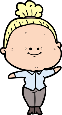 Bir insan tarafından çizilmiş mutlu yaşlı kadın çizgi filmi.