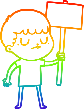 Gökkuşağı gradyan çizgi çizimi Bir insan tarafından çizilmiş levhası olan huysuz bir çocuk