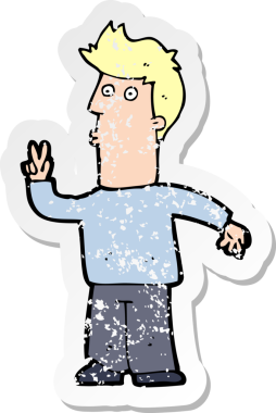 İnsan eliyle çizilmiş bir çizgi film karakterinin gerilimli çıkartması.