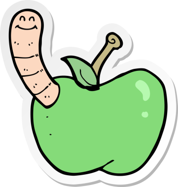 Bir insan tarafından çizilmiş bir elma karikatürü.