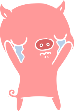 Bir insan tarafından çizilmiş düz renkli çizgi film domuz ağlaması.