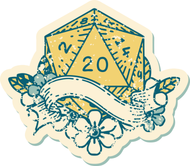 Retro Dövme Biçimi Doğal 20 D20 zar bir insan tarafından çizildi