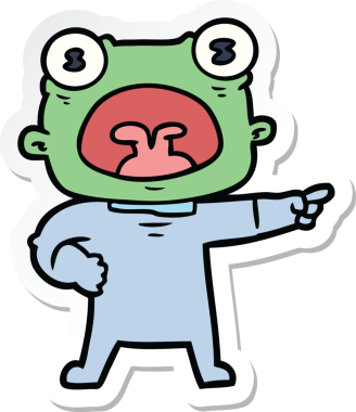 Çizgi film çıkartması. Bir insan tarafından çizilmiş garip uzaylı bağırması.