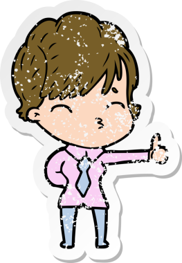 Bir insan tarafından çizilmiş bir karikatür kadının sıkıntılı çıkartması.