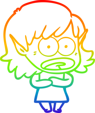 Karikatür çizen gökkuşağı gradyanı bir insan tarafından çizilen elf kızı şok etti.