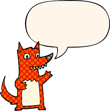 Bir insan tarafından çizilmiş çizgi roman tarzında konuşma balonu olan çizgi film kurdu.