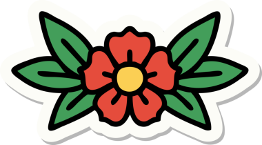 Bir insan tarafından çizilmiş geleneksel bir çiçek stiliyle dövme çıkartması.