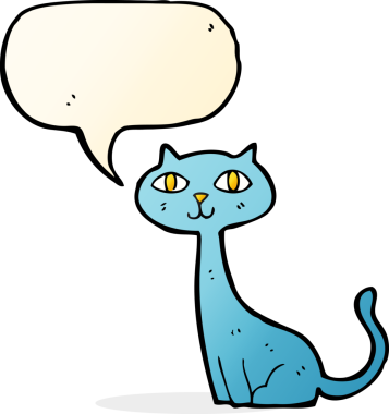 Bir insan tarafından çizilmiş konuşma balonu olan çizgi film kedisi.