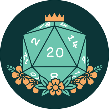 Doğal 20 D20 zarının bir insan tarafından çizilmiş ikonu.