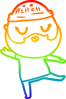 Gökkuşağı gradyan çizimi. Bir insan tarafından çizilmiş sakallı sevimli bir karikatür adam.