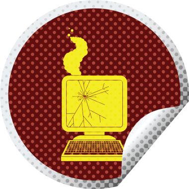 Kırık bilgisayar grafikli dairesel soyma etiketi bir insan tarafından çizilmiş.