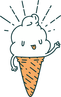 Bir insan tarafından çizilmiş geleneksel dövmeli dondurma karakterinin resmi.