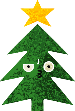 Bir insan tarafından çizilmiş bir noel ağacının retro çizim tarzı karikatürü.