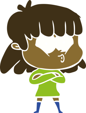 Bir insan tarafından çizilmiş düz renkli bir karikatür.