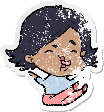 Bir insan tarafından çizilmiş karikatür kızının sıkıntılı çıkartması.