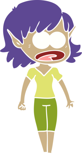 Düz renkli çizgi film bir insan tarafından çizilmiş elf kızı şok etti.