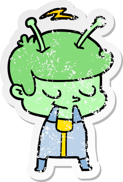 Bir insan tarafından çizilmiş özbilinçli bir uzay adamının sıkıntılı çıkartması.